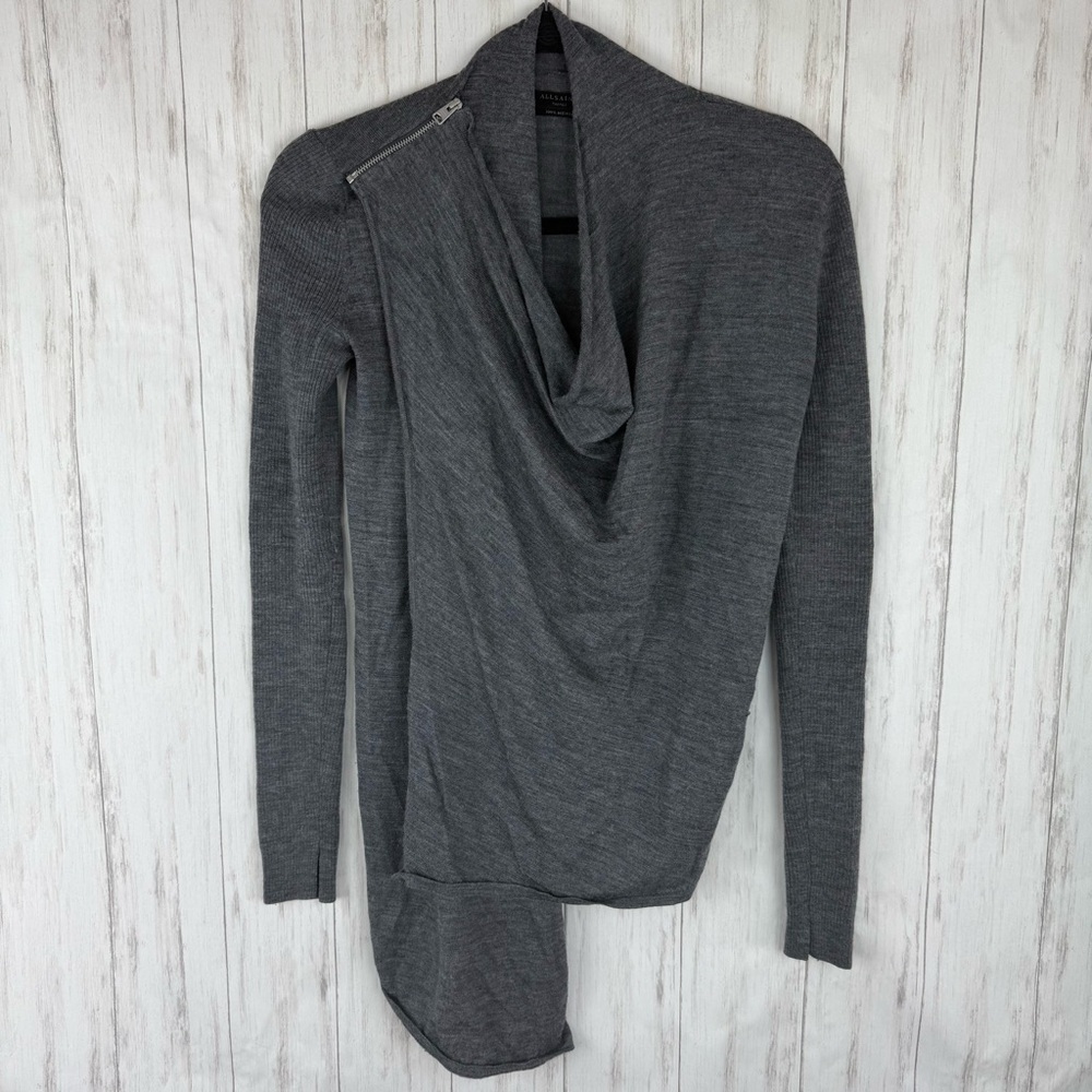 All Saints Gray Drape Neck Sweater small - Picture 2 of 4